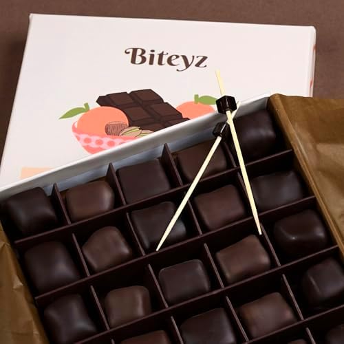 Biteyz Choco Turkish Delight, Vegan Candy Gift Box - Chocolate-Covered Assorted Treats with Orange, Pistachio, and Hazelnut, 25 Pieces of Gourmet Handmade Vegan Snacks
