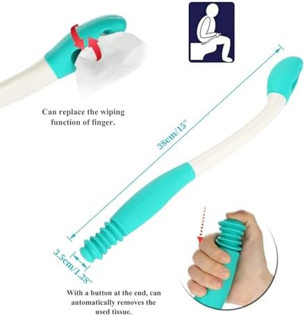 Long Handle Bottom Wiper, Toilet Aids Tool, Extends Reach Over 15 Inches, Grips Toilet Paper or Wipes