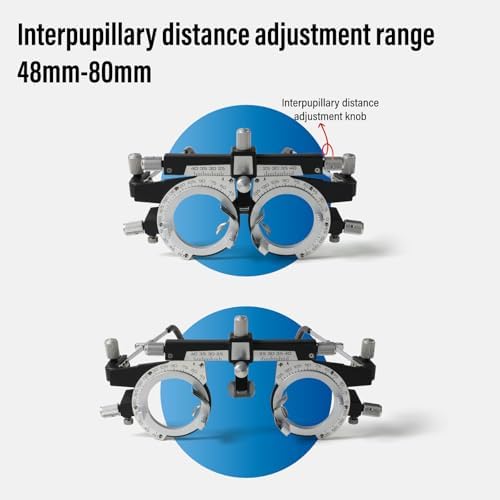 Adjustable Optical Trial Lens Frame, PD 48-80mm, Lightweight Alloy Optometry Frame with Adjustable Temples, Nose Bridge, and 4-Slot Insert Lense
