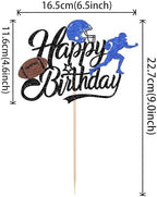 1 PCS Happy Birthday Football Cake Topper Glitter Men Rugby Player Scene Ball Cake Pick Decoration for Bowl Sports Theme Baby Shower Kids Boys Birthday Football Event Party Supplies Black Blue