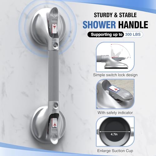 DAILYLIFE Grab Bars for Bathtubs and Showers, 21 inch Shower Handles for Elderly Suction, 300lbs Safety Shower Grab bar for Seniors and Elderly, Silver(2 Pack)