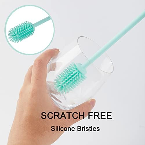 Long Silicone Bottle Brush, Reusable Baby Water Bottle Brushes for Cleaning Narrow Neck Containers with Soft Bristles, 15" Silicone Straw Brushes (Green)