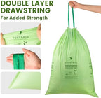 SUPERBIO 13 Gallon Compostable Drawstring Kitchen Waste Bag, 49.2 Liter, 30 Count,1 Mil, Heavy Duty Food Scrap Bags, BPI, Seedling and OK compost INDUSTRIAL