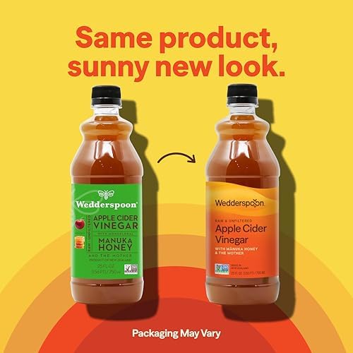 Wedderspoon Organic Raw Apple Cider Vinegar with Monofloral Manuka Honey & The Mother, 25 Fl Oz, Unfiltered, Non-GMO