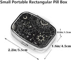 ABLESKY Pill Box, 2 Compartment Pill Organizer Case for Pocket or Purse, Small Portable Metal Travel Medicine Box with Mirror, Daily Vitamins Fish Oil Container-Tarot Constellation Moon Sun