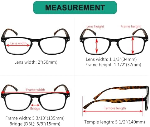 Eyekepper Ultrathin Flex Frame 5-Pack 80's Reading Glasses Black Frame Tortoise Arm +2.0