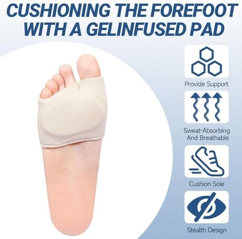 2 Pairs Metatarsal Pads with Gel Pad for Women and Men, Foot Pads for Ball Pain Relief, Morton's Neuroma, Metatarsalgia Support(Beige,Medium)