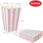 XIEHE 24 Pack Striped Popcorn Boxes - Carnival Parties Mini Paper Popcorn and Candy Containers, Party Supplies for Movie Nights (Pink)