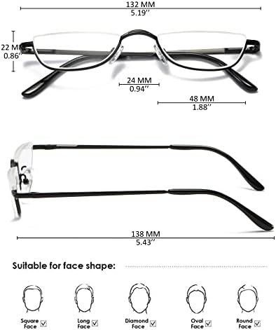 Metal Half Moon Reading Glasses Spring Hinge Half Frame Readers Eyeglasses for Men Women