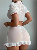 Milumia Women's Nurse Lingerie Sexy Cosplay Lingeries See Through Maid Costume Set 3 Piece