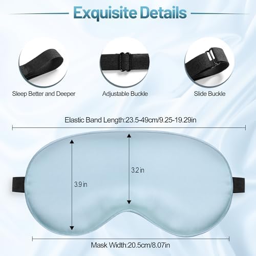 Sleep Mask, Silk Eye Mask for Sleeping with Adjustable Strap, Blindfold Eyeshade for Men & Women, Comfortable & Soft Eye Cover Eyeshade for Night Sleep (Light Blue)