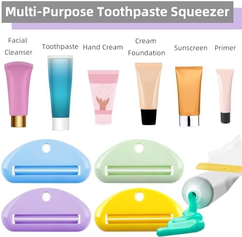 4Pcs Toothpaste Squeezer,Plastic Toothpaste Tube Squeezer Toothpaste Dispenser Hanging Toothpaste Clip Toothpaste Holder for Bathroom,Suitable for Toothpaste Cream Cosmetics and Paint(Colorful)