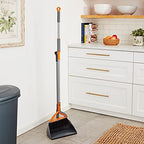 Casabella Quick 'n Easy Upright Broom and Dustpan Set, Gray/Orange, Multi-Surface for Tile, Wood & Laminate Floors