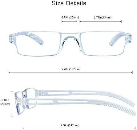 VisionGlobal 5 Pairs Reading Glasses, Blue Light Blocking Glasses, Computer Reading Glasses for Women and Men, Fashion Square Eyewear Frame (Clear,+2.50 Magnification)