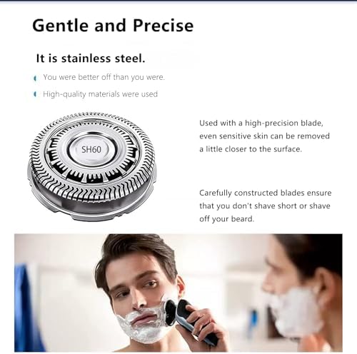SH60 Replacement Blades Compatible with Philips Norelco Series 6000, SH60 Replacement Shaver Heads Compatible with Philips Razors S6880/81 S6850/85 S6810/82 Etc Modesl (3 pack)