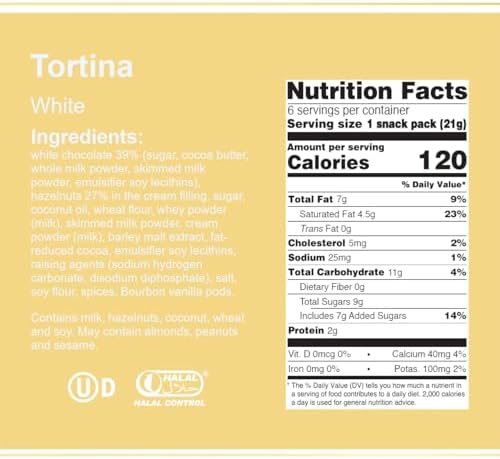 Loacker Tortina White - Individually Wrapped Premium White Chocolate Enrobed Crispy Wafer Tartlets with Hazelnut Cream Filling - Pack of 12
