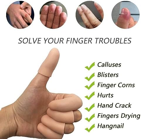 Gel Finger Protectors Finger Caps Silicone Fingertips Protection - Finger Cots Great for Trigger Finger, Finger Arthritis, Finger Cracking and Other Finger Pain Relief (Nude, Small)