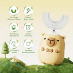 Kids Electric Toothbrush U Shaped - Cartoon Capybara with 6 Brush Heads Full Mouth Degree Cleaning Sonic Toddler Automatic Toothbrush with IPX7 Waterproof (Yellow 2-14 Years)