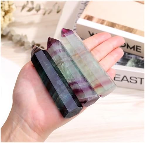 Jovivi Rainbow Fluorite Crystal Wands for Healing,3.5"-4" Polishied Natural 6 Faceted Single Point Chakra Crystal Wand for Reiki Energy Meditation Stone Home Decor Collection Gift 1PC