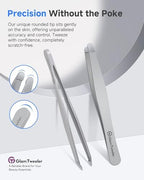 Premium Hand-Made Tweezers with Safe Rounded Tip & Comfort Spring for Pain-Free Plucking, Thick Stainless Steel for Precise Grip on Eyebrows & Facial Hair, Designed for Women and Men