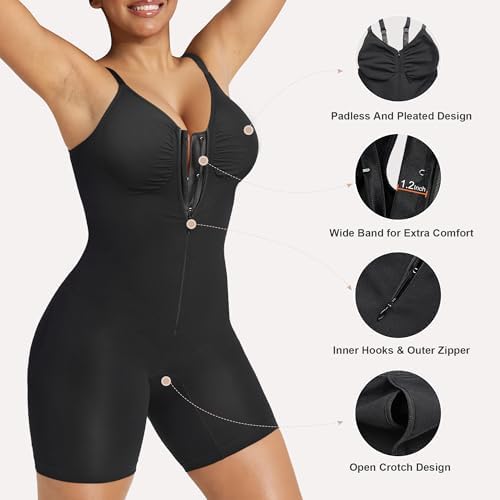 SHAPERX Women's Shapewear Bodysuit Tummy Control Seamless Zip-Up Body Shaper Waist Defining Silhouette