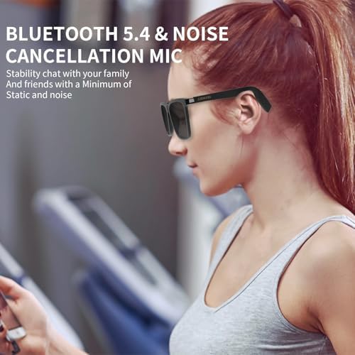 𝐒𝐦𝐚𝐫𝐭 𝐆𝐥𝐚𝐬𝐬𝐞𝐬 with Voice Assistant, Built-in Speaker and Microphone, Photochromic Blue Light Filtering Lenses, UV Protection Polarized Bluetooth Sunglasses for Men and Women (Photochromic)