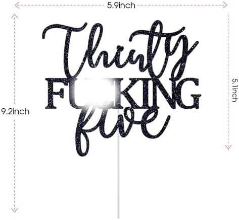 Thirty Five Cake Topper - Happy 35th Birthday Cake Decor - Cheers to 35 Years Birthday Party Decorations Supplies, Black Glitter