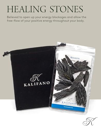 KALIFANO Black Kyanite Blade Bundle with Healing & Calming Effects - High Energy Brazilian Cianita Reiki Crystal Used for Meditation and (Information Card Included)