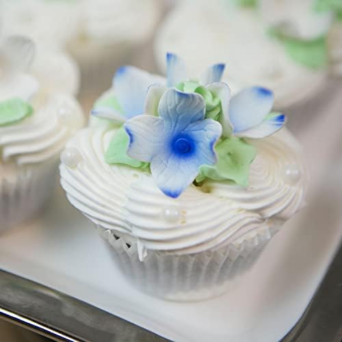 Global Sugar Art Hydrangea Blossom Sugar Cake Flowers, White and Blue, Unwired, 36 Count by Chef Alan Tetreault