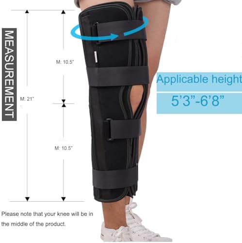 3-Panel Knee Immobilizer Full Leg Support Brace 21" Length Aluminum alloy Straight Knee Splint - for Knee Pre-and Postoperative & Injury or Surgery Recovery Applicable height 5‘3”--6’8“(Update Size M )