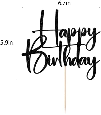 Happy Birthday Cake Topper,black Glitter Cake Pick Bunting Decor for Anniversary Birthday Party Cake Decorations Supplies