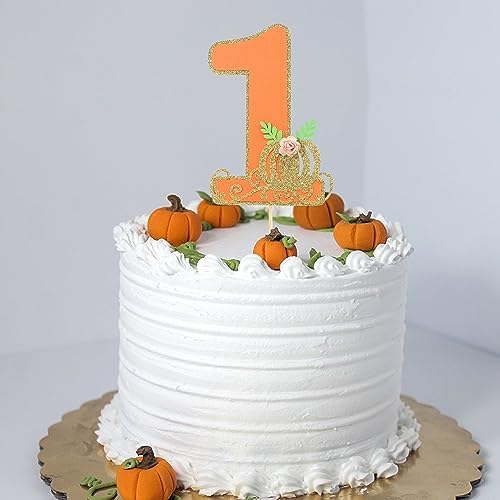 Little Pumpkin One Cake Topper - Girl/Boy First Birthday Cake Topper, Pumpkin 1st Birthday Party Decorations, Fall Party Decorations (Pumpkin One Cake Topper Orange)