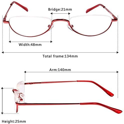 KoKoBin Newly Upgraded Translucent Reading Glasses 3 Pairs of Half-Frame Metal Frame Glasses Spring Hinge Reader for Men and Women, red. Brown. Gunmetal 1.50