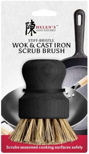Helen’s Asian Kitchen Wok and Cast Iron Scrub Brush, Natural Stiff-Union Bristles