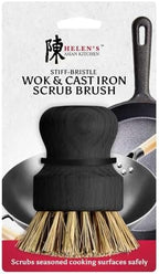 Helen’s Asian Kitchen Wok and Cast Iron Scrub Brush, Natural Stiff-Union Bristles