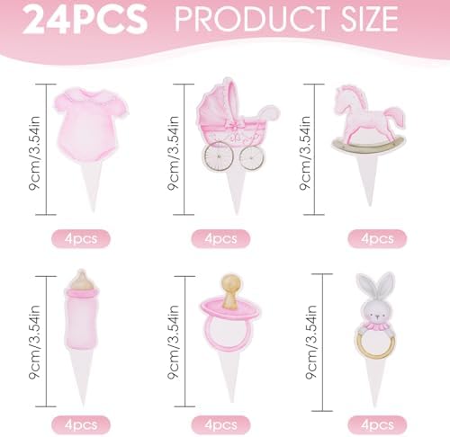 24Pcs Baby Girl Cupcake Toppers Baby Shower Decorations for Girl Pink It's a Girl Cupcake Picks for Baby Shower Girls Birthday Party Cake Decorations Supplies