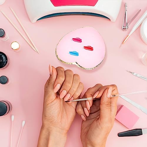 Resin Nail Art Palette Nail Mixing Palette Nail Art Painting Mixed Color Palettes Gold Edge Nail Holder Display Board Cosmetic Mixing Tools (Pink)