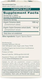 Himalaya Organic Cinnamon, 30 Day Supply - Herbal Glucose Metabolism Support - USDA Organic, Non-GMO, Vegan, Gluten Free, 1100 mg, 60 Tablets