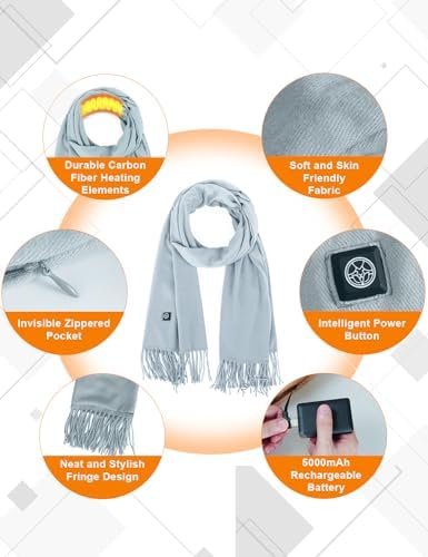 Lionrose Heated Scarf for Women Rechargeable,Men Electric Heating Scarf for Neck with Battery, Intelligent Scarves (Blue-Gray)