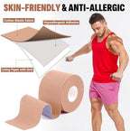 5 Rolls Kinesiology Tape, 2 inch x 16.4 Feet Waterproof Athletic Tape, Uncut Kinetic Tape, Muscle Tape, Sports Tape, Knee Tape for Exercise and Daily Use - Skin Color