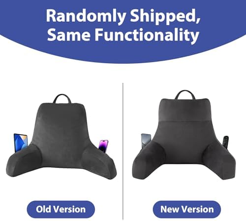 Back Pillow for Bed Sitting up, Reading Pillow for Sitting in Bed Adult, Back Support Pillow, Memory Foam Sit up Lounge Backrest Pillow with Arms for TV, Couch, Chair, Dorm, 18 Inch, Grey