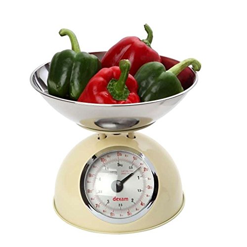 Dexam Retro Kitchen Scales In Cream - 2L Stainless Steel Bowl - Weighs Up To 5Kg (Pack of 2)