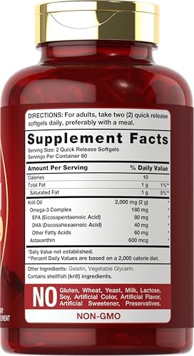 Carlyle Antarctic Krill Oil 2000mg | 120 Softgels | Omega-3 EPA, DHA, with Astaxanthin Supplement Sourced from Red Krill | Maximum Strength | Laboratory Tested