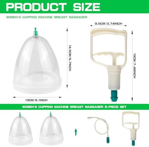 Vacuum Cupping Set for Breast Massage - Silicone Cups with Hand Pump for Body Contouring, Muscle Relaxation and Lymphatic Drainage, Home Therapy Kit for Women