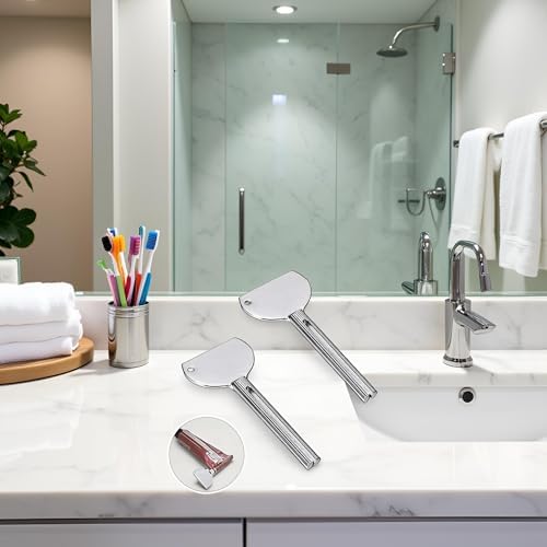 2Pcs Silver Stainless Steels Metal Tube Squeezer Keys Salon Toothpaste Tube Squeezers Toothpaste Roller, Rolling Toothpaste Squeezer, Bathroom Safety, Aids and Accessories, Toothpaste Squeezer