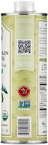 La Tourangelle, Organic Extra Virgin Olive Oil, Cold-Pressed Early Harvest EVOO from Spain, Smooth & Fruity, 33.8 fl oz (1 Liter) - Spanish with Polyphenols for Cooking, Drizzling, Marinades, and Dipping