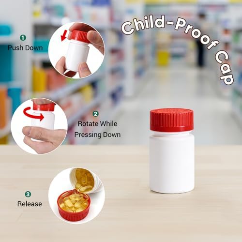 DEMORA Pill Bottle Empty with Child Resistant Cap, Wide Mouth Travel Small Pill Bottle Plastic Medicine Containiers Medicine Organizers for Medications Capsules (5 oz, 8 Pcs)