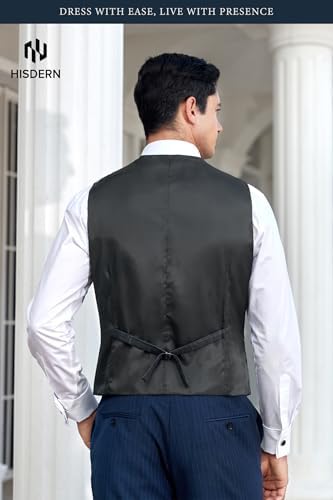 HISDERN Men's Suit Vest Plaid Dress Vest for Men Slim Fit Formal Business Waistcoat Tuxedo V-Neck Solid Vest for Wedding