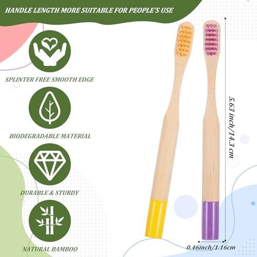 6 PCS Kids Bamboo Toothbrushes Soft Bristles Natural Wooden Round Handle Tooth Brush Children Toothbrush Individually Wrapped Kids Travel Toothbrushes Set Multicolor