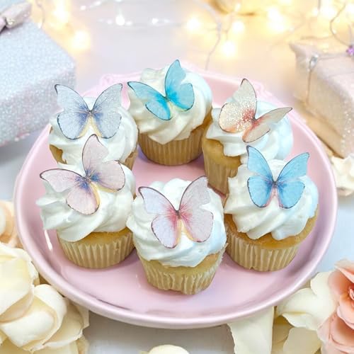 Edible Butterflies with Edible Glitter Kit - Wafer Paper Butterflies for Cakes - Cake Decorations - Cupcake Decorations - Cake Toppers (Variety Pack)
